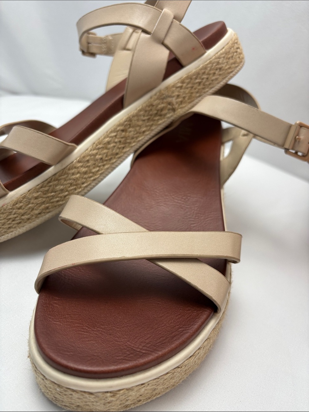 MIA‎ Yanis Womens 8.5 Nude Beige Crisscross Espadrille Platform Sandals #481 - Picture 7 of 16